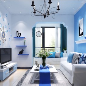 غرفة المعيشة في النغمات الزرقاء زخرفة الصورة
