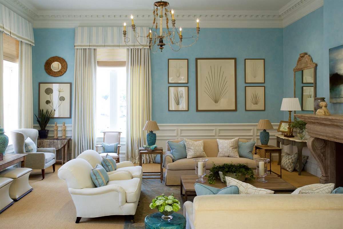 living room in blue tones photo design