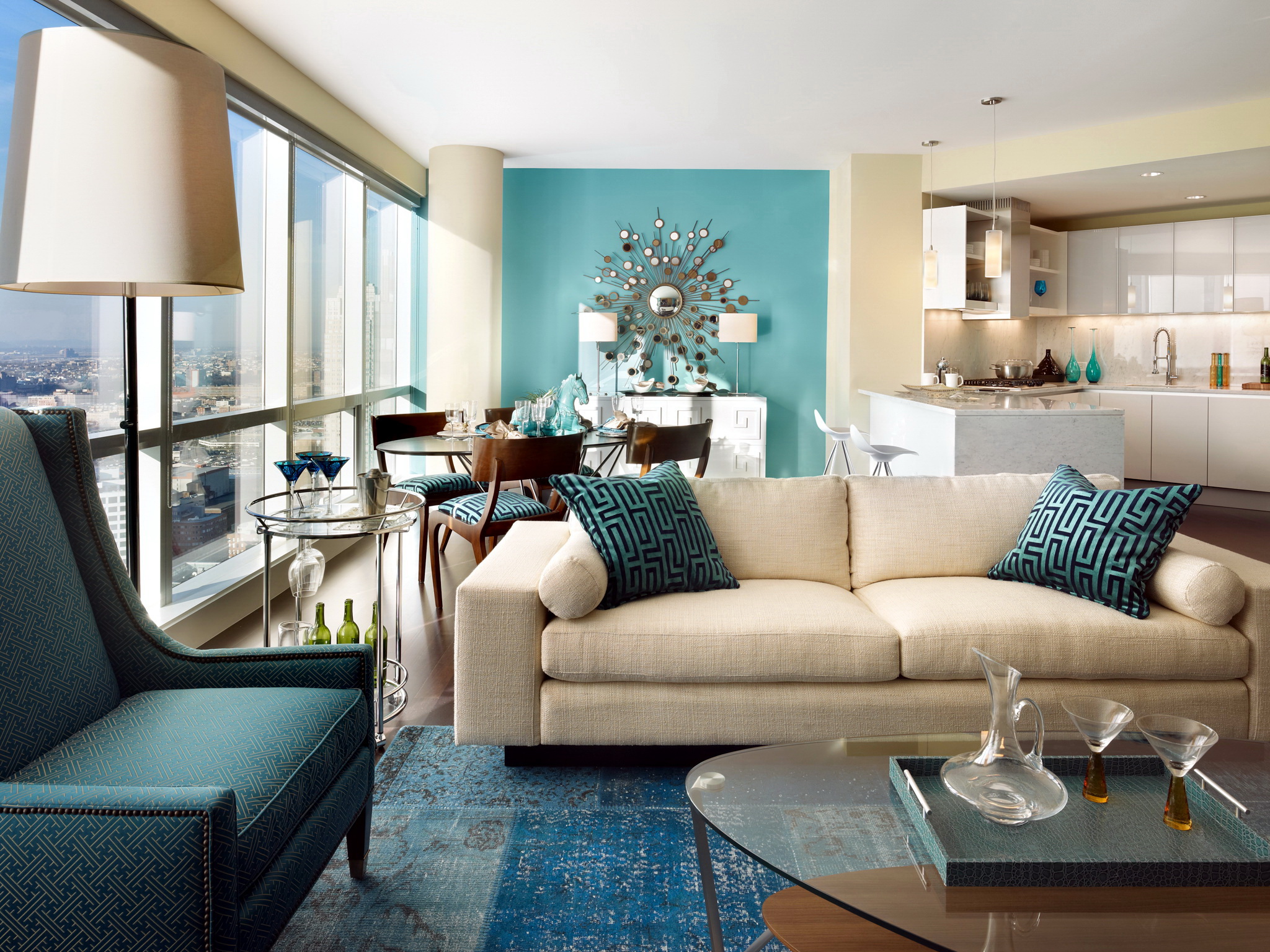 living room in blue tones photo