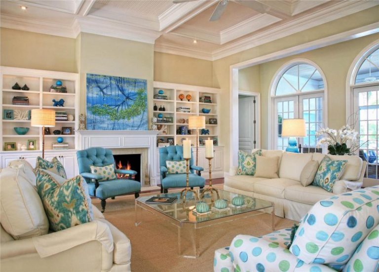 ديكور غرفة المعيشة بألوان زرقاء