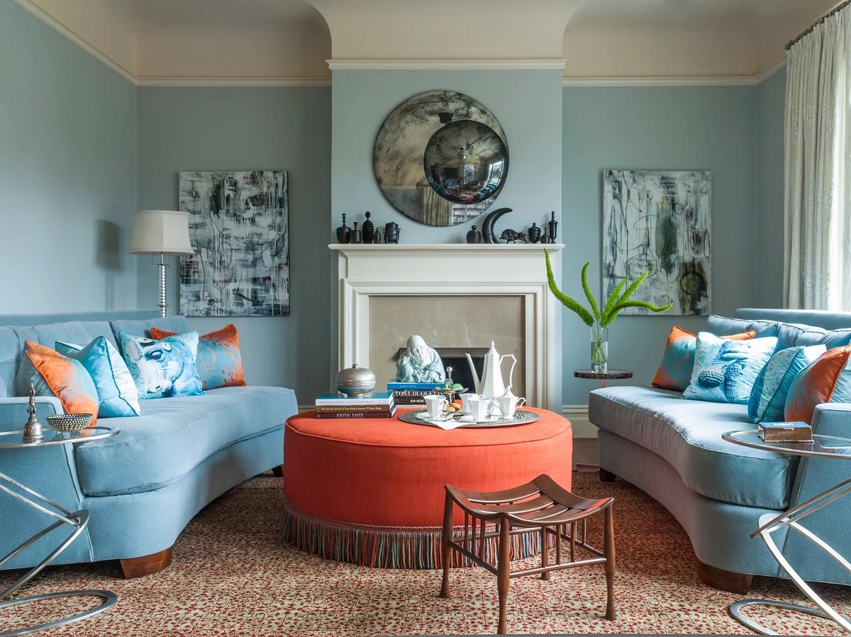 dzīvojamā istaba zilos toņos dizaina idejas