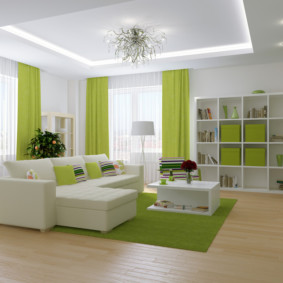phòng khách trong trang trí màu xanh lá cây