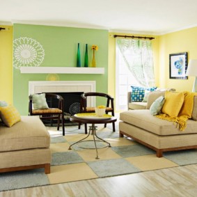 living room in green decor photo