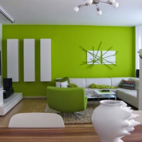 svetainė su žalios spalvos nuotraukų dekoracija