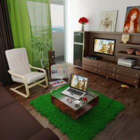 living room in green interior photo