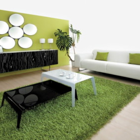 woonkamer in groene fotodecoratie