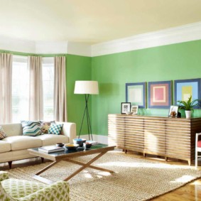 ห้องนั่งเล่นในแนวคิดการออกแบบสีเขียว