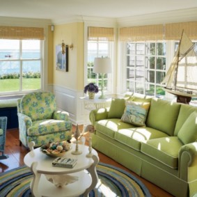 obývacia izba v zelených variantoch
