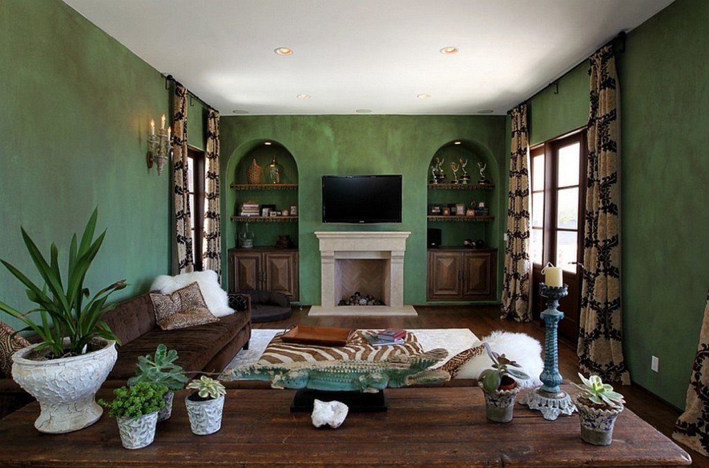 phòng khách trong ý tưởng nội thất xanh