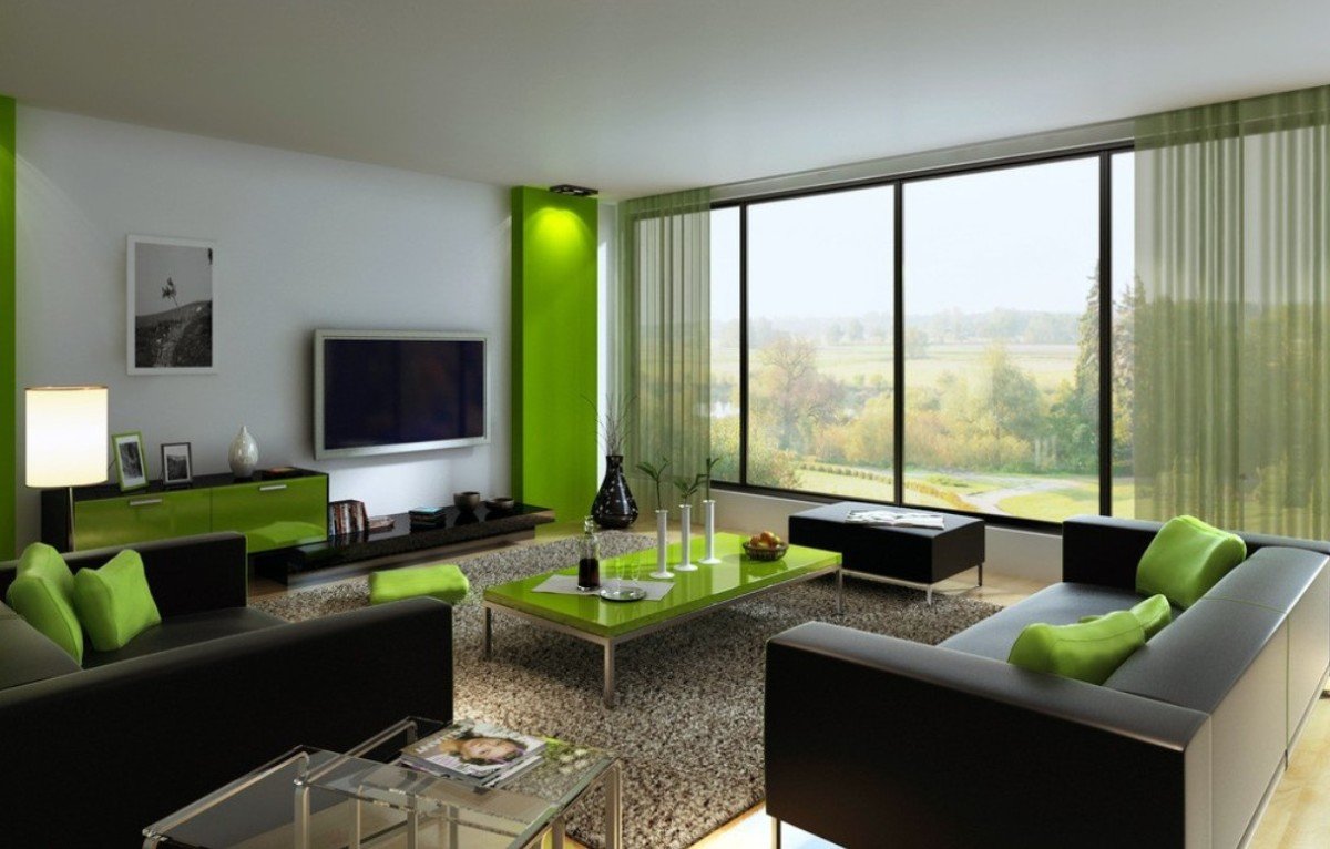 dzīvojamā istaba zaļā dizaina fotoattēlā