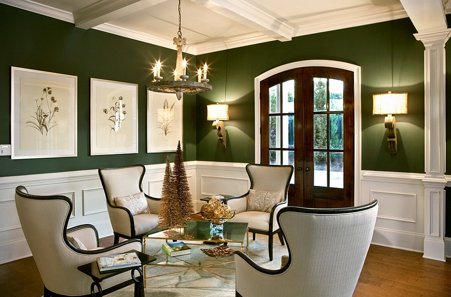 dzīvojamā istaba zaļā dizaina variantos