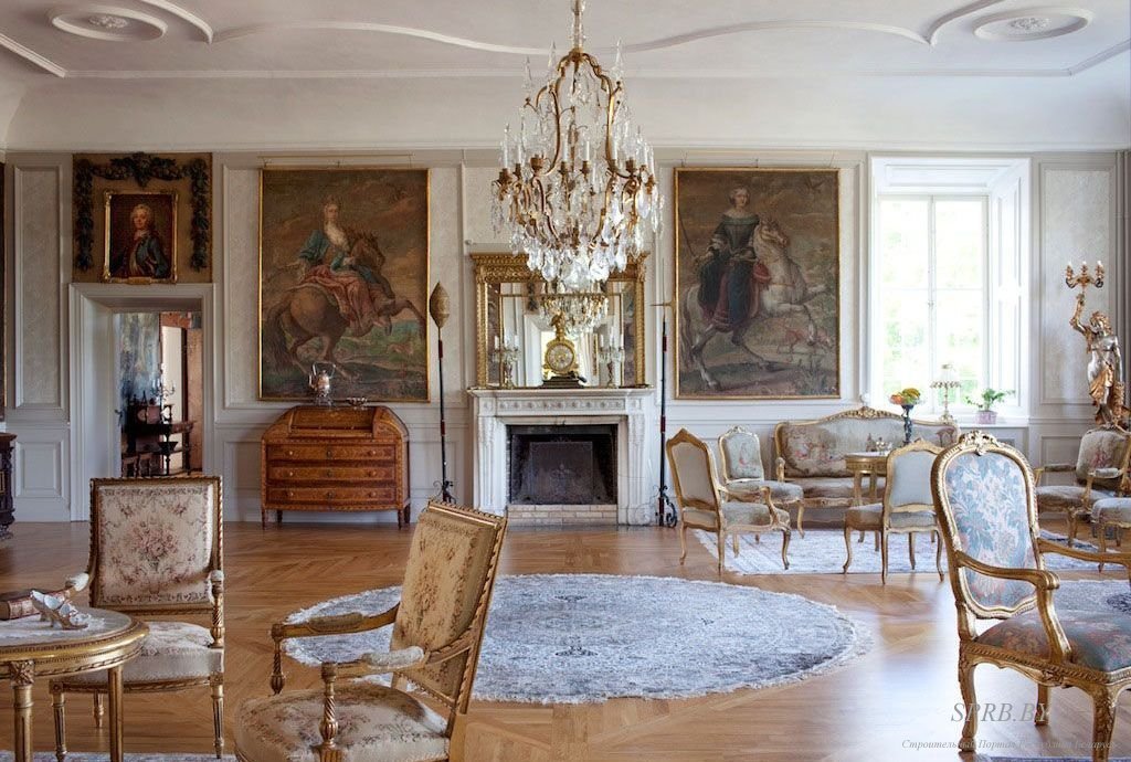 idéias interiores de sala de estar barroca