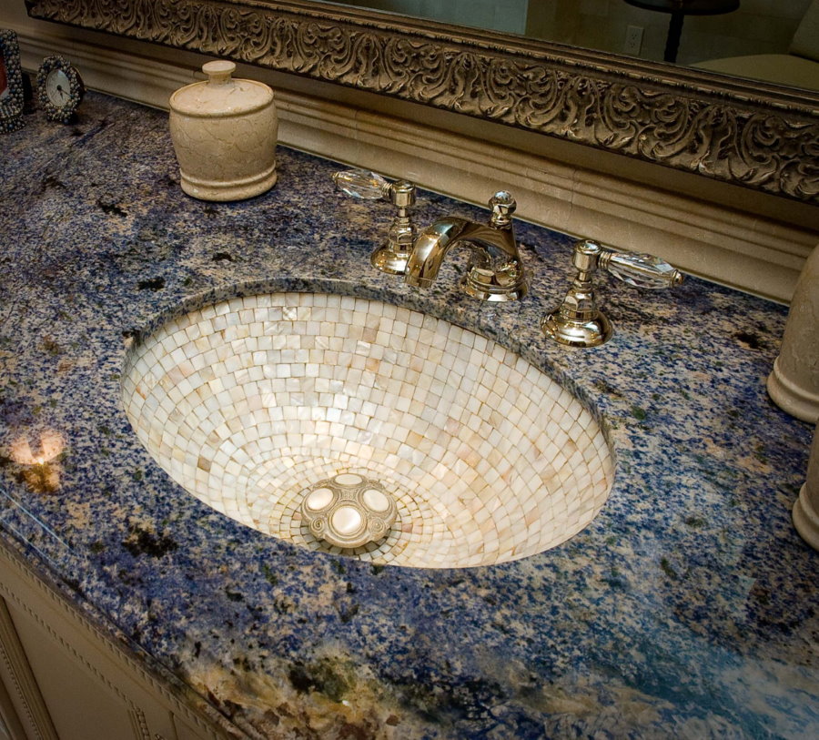 Natural stone countertop mosaic sink