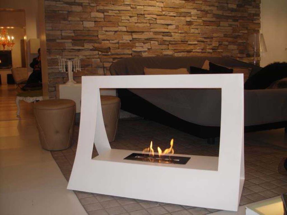 Modern biofuel fireplace in the living room of a private house