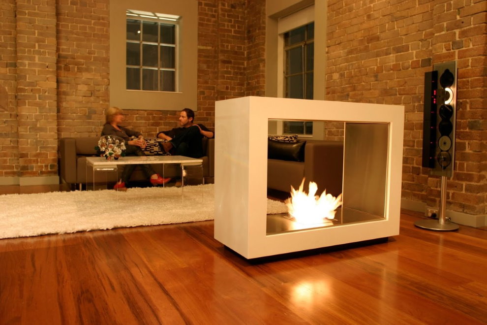 Fireplace in the interior of a modern loft