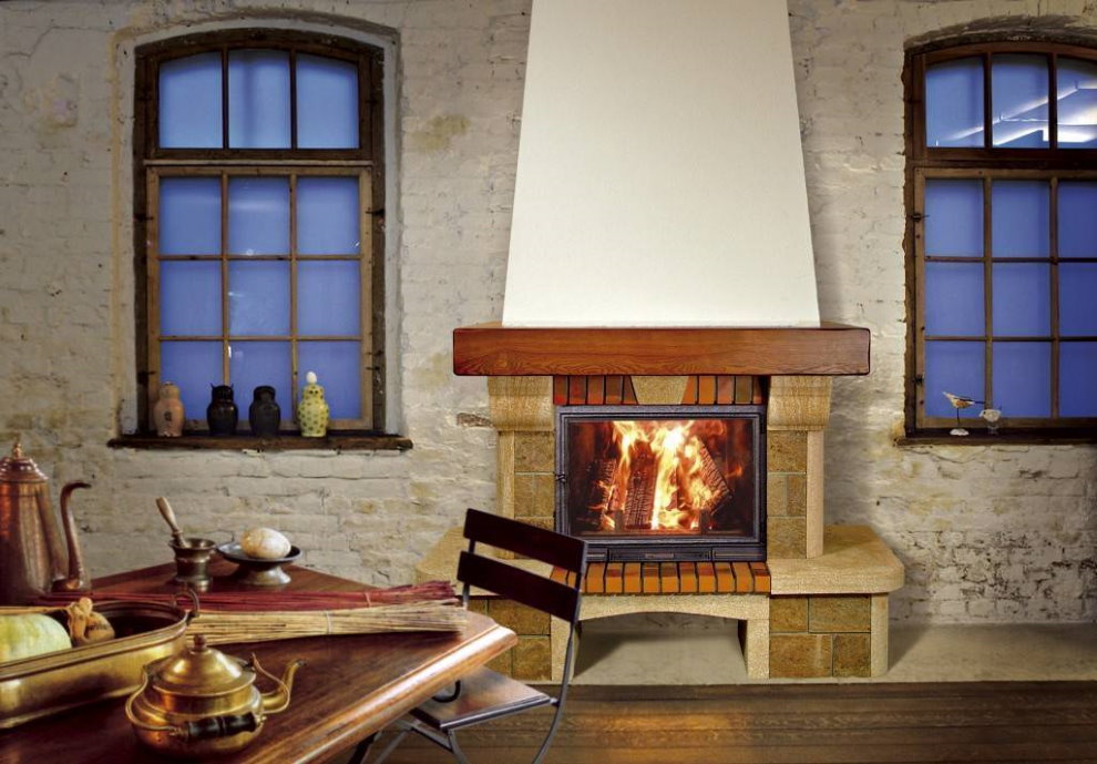 Fireplace in a rustic style room