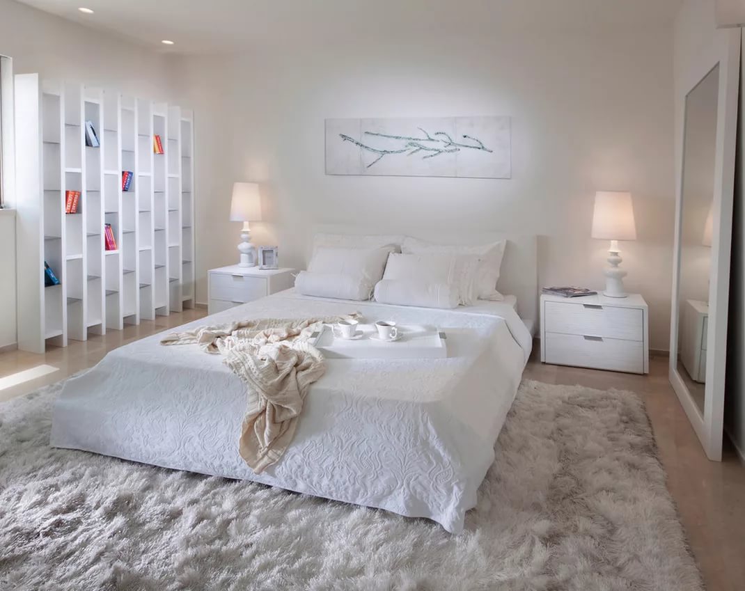 white fluffy rug in the bedroom