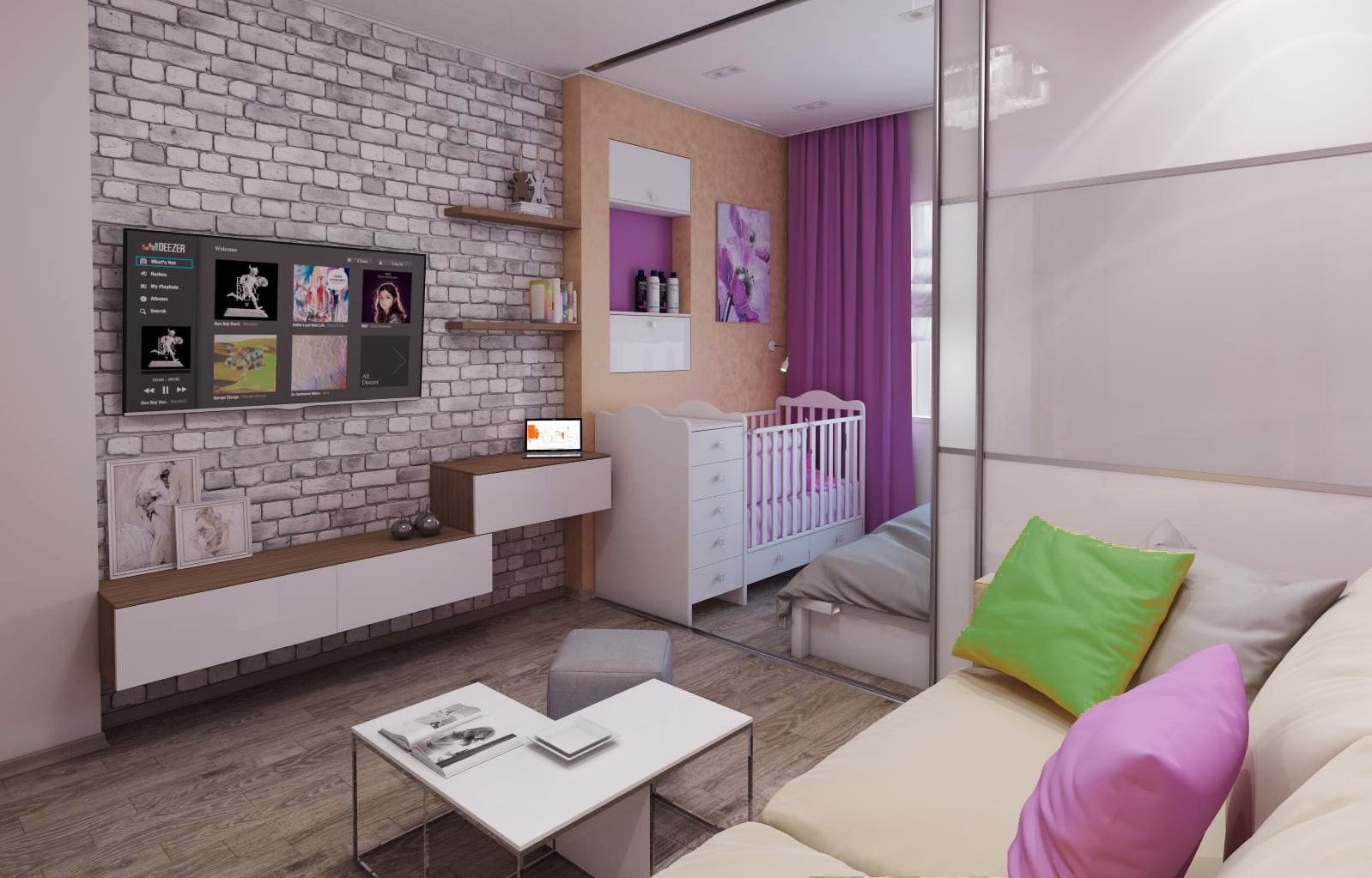nursery in a studio apartment 30 sq m