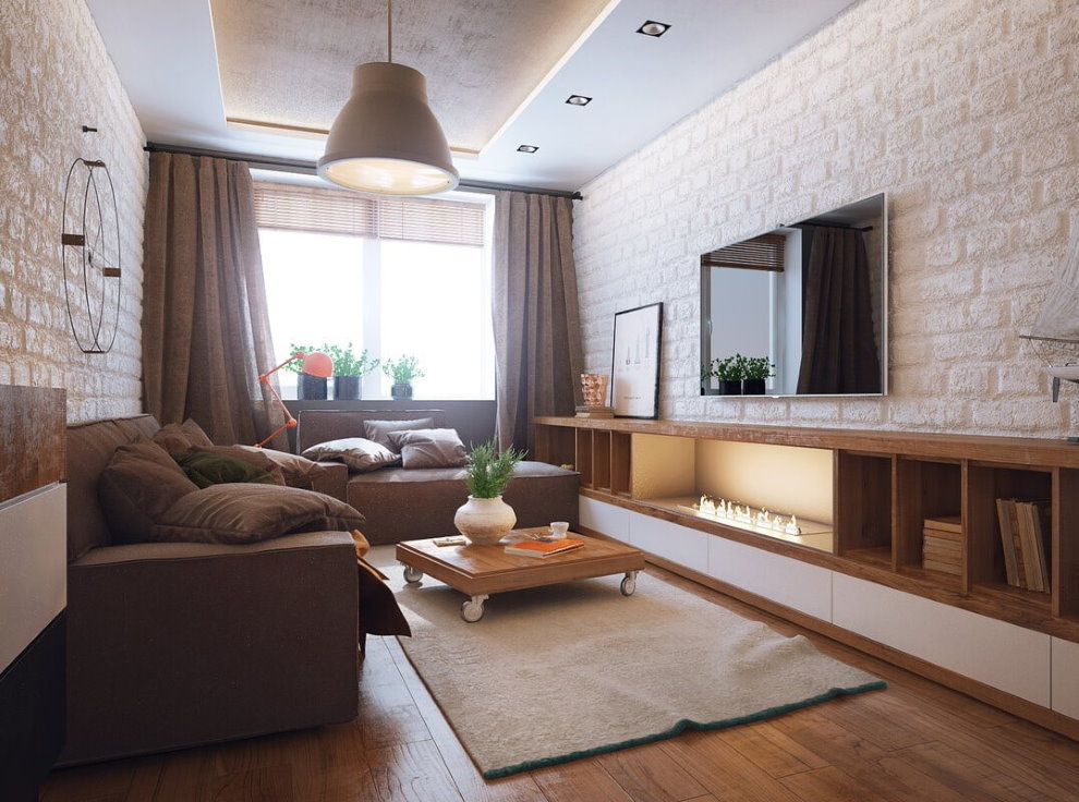 Brown furniture in a modern style living room