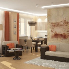 3 szobás apartman elrendezése Brežnevka típusú dekorációval