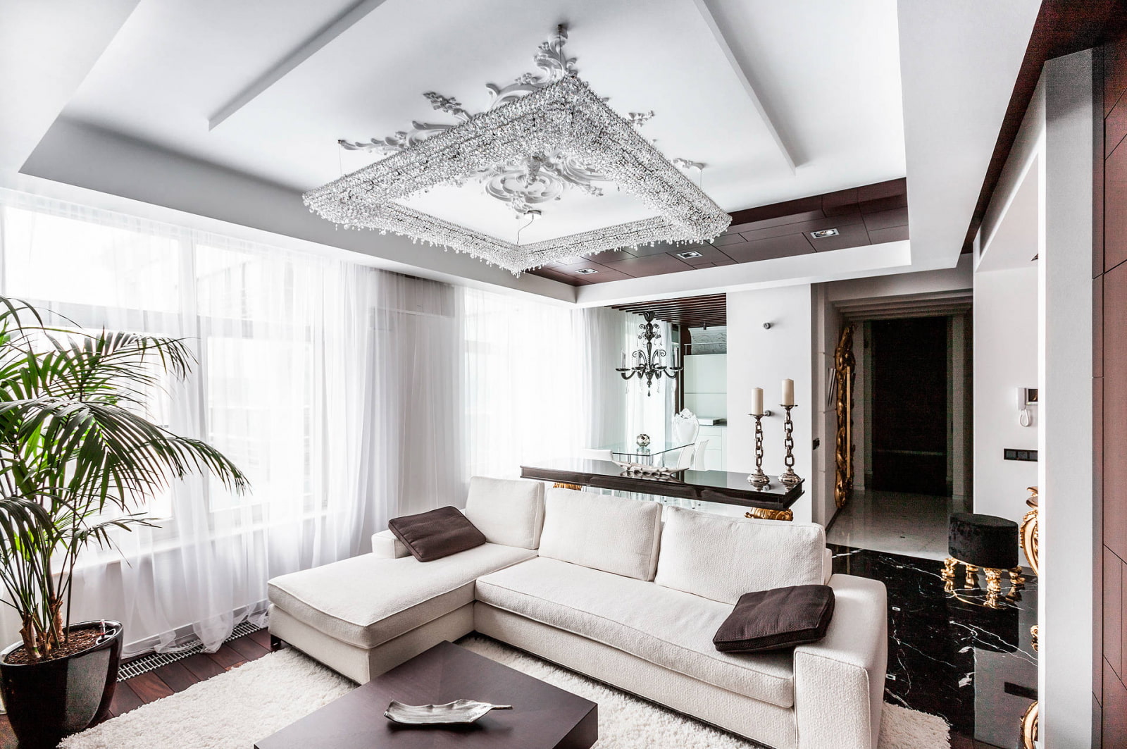 soffitto in cartongesso per la decorazione fotografica del soggiorno
