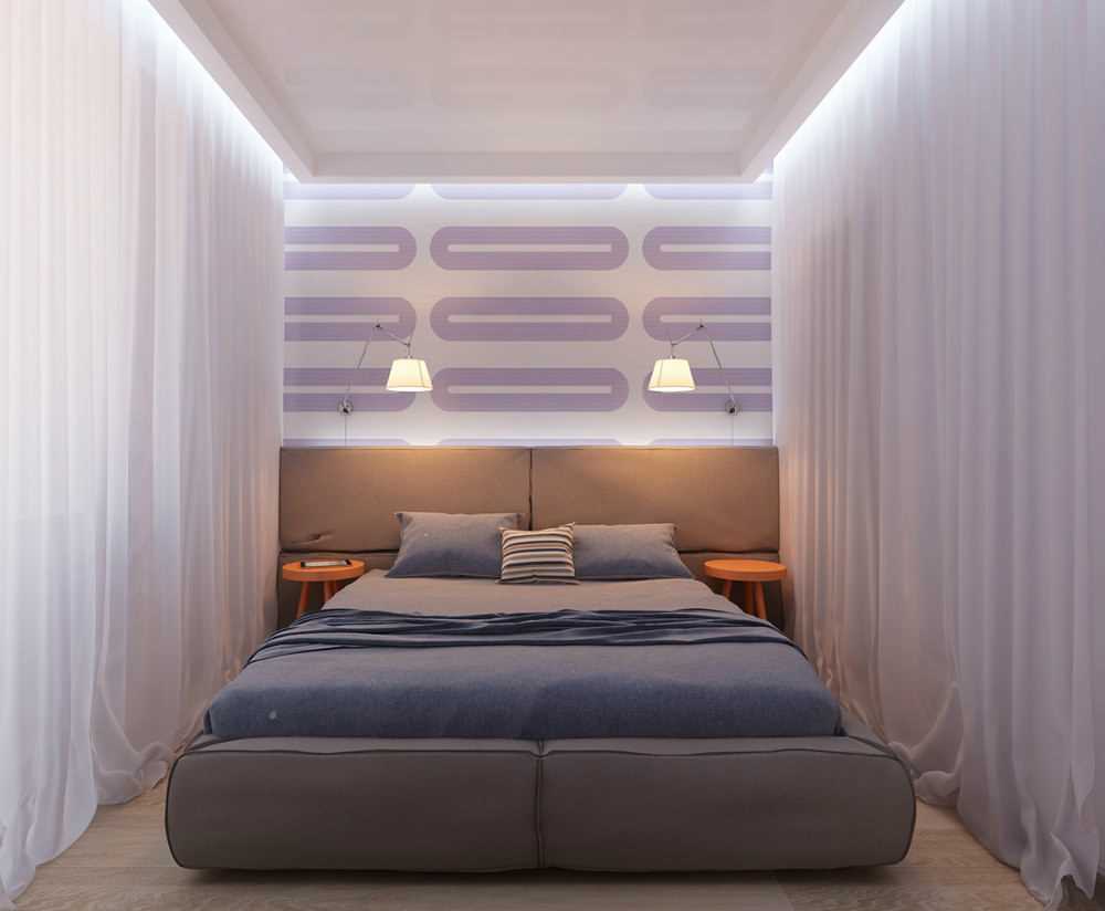 سرير مزدوج بين الستائر