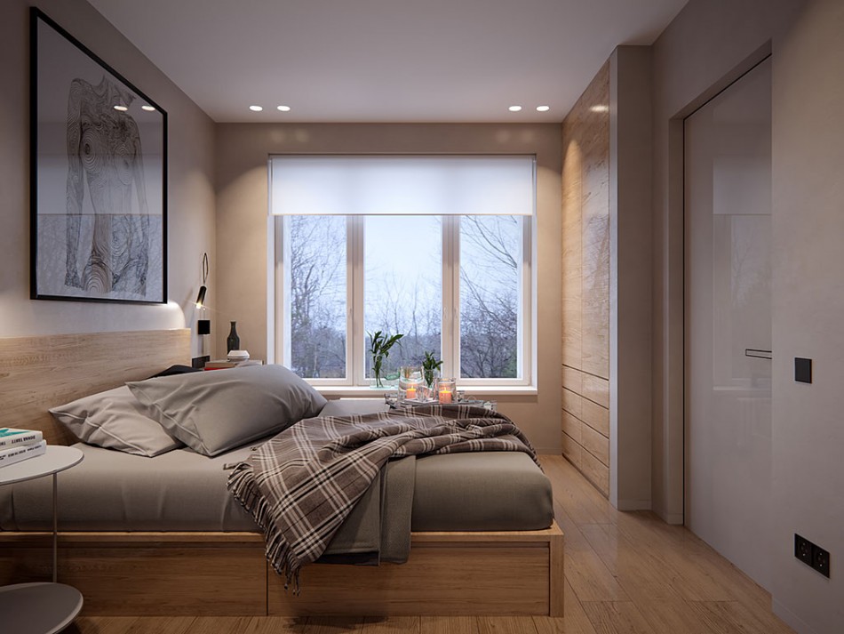 Phòng ngủ ấm cúng trong căn hộ hiện đại.