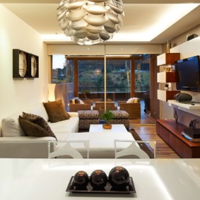 sala de estar estrecha en ideas de diseño de apartamentos