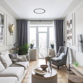 sala de estar estrecha en las ideas de diseño de apartamentos