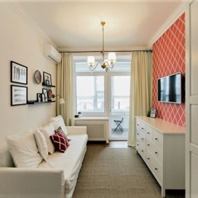 schmales Wohnzimmer im Apartment-Design-Foto