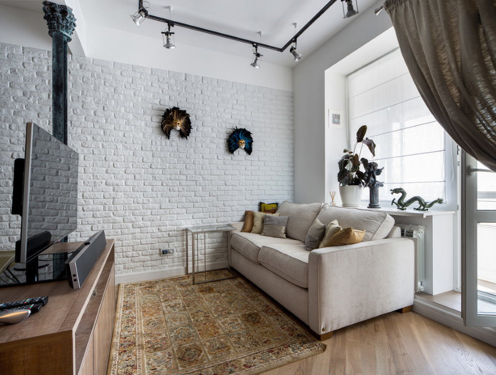 Loft stílusú fehér szoba belső