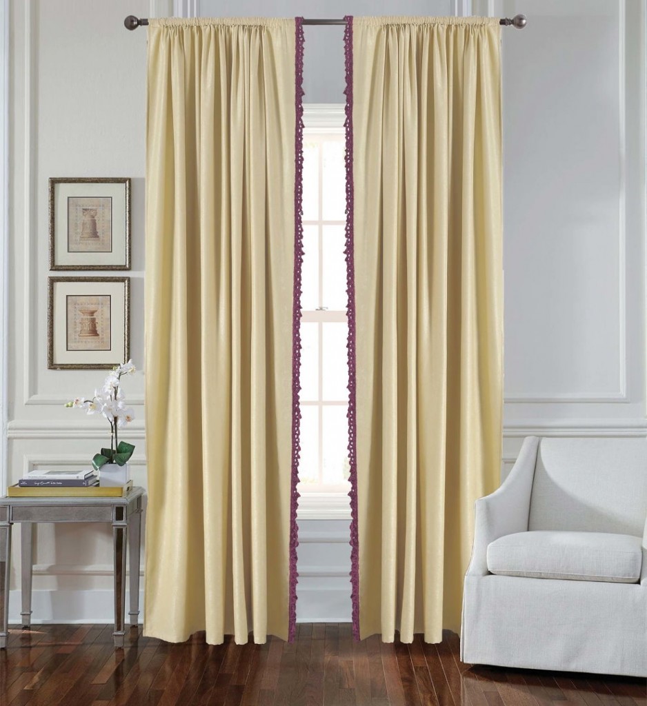 Beige curtains in the living room with parquet