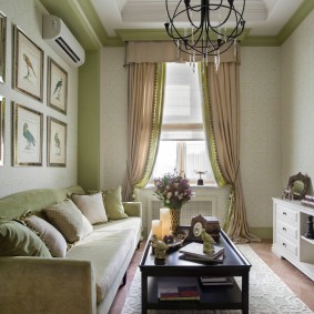 Green edging on beige curtains