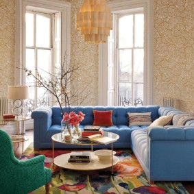 Corner sofa with fabric upholstery