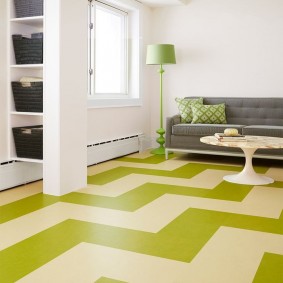 Wide stripes of different colors on household linoleum