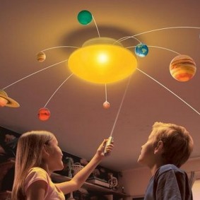 נברשת בצורת מערכת סולארית בתקרת חדר הילדים