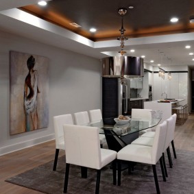 Recessed fixtures on the brown ceiling