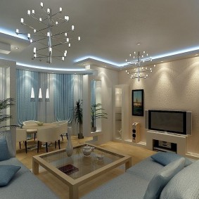 Reka bentuk ruang tamu moden dengan tingkap bay