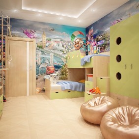 קיר ציורי קיר על קיר חדר לשני ילדים