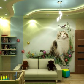 קיר ציורי קיר עם חתול על קיר חדרו של ילד