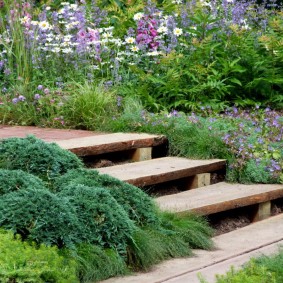 Wooden steps of a garden staircase
