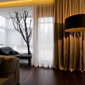 Brown curtains in the living room of a country house
