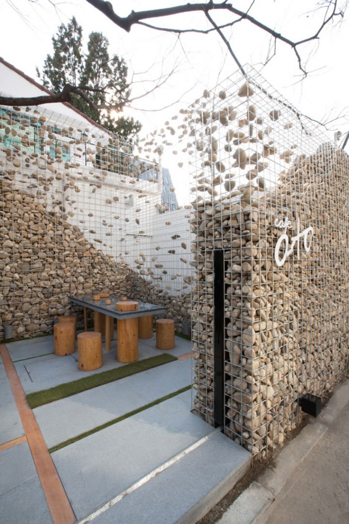 Gabion fence in the courtyard of a private house
