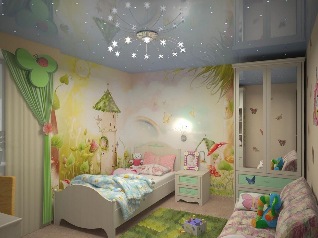 קיר ציורי קיר על קיר חדר שינה לילדים