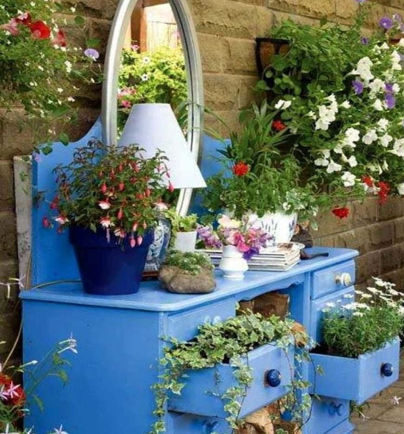 Flowerbed from an old dressing table