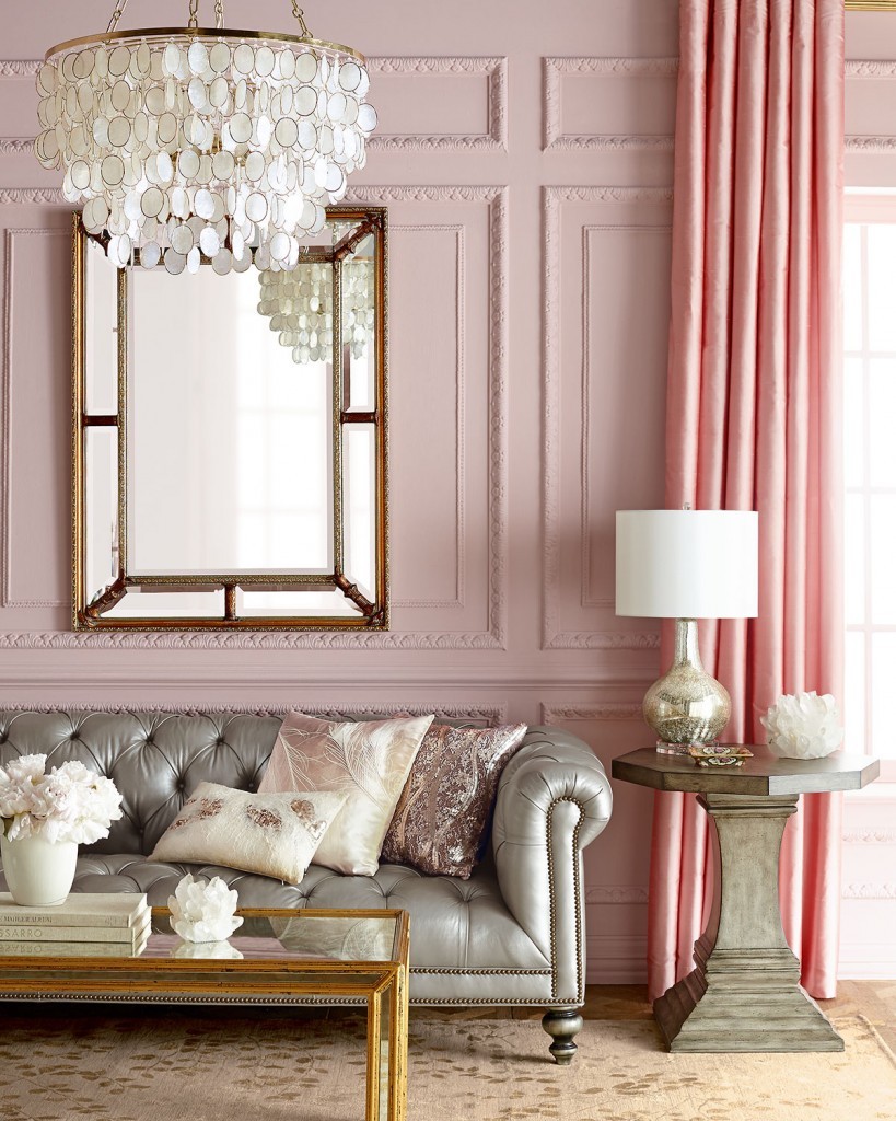 Chandelier in the pink-pearl room of a private house