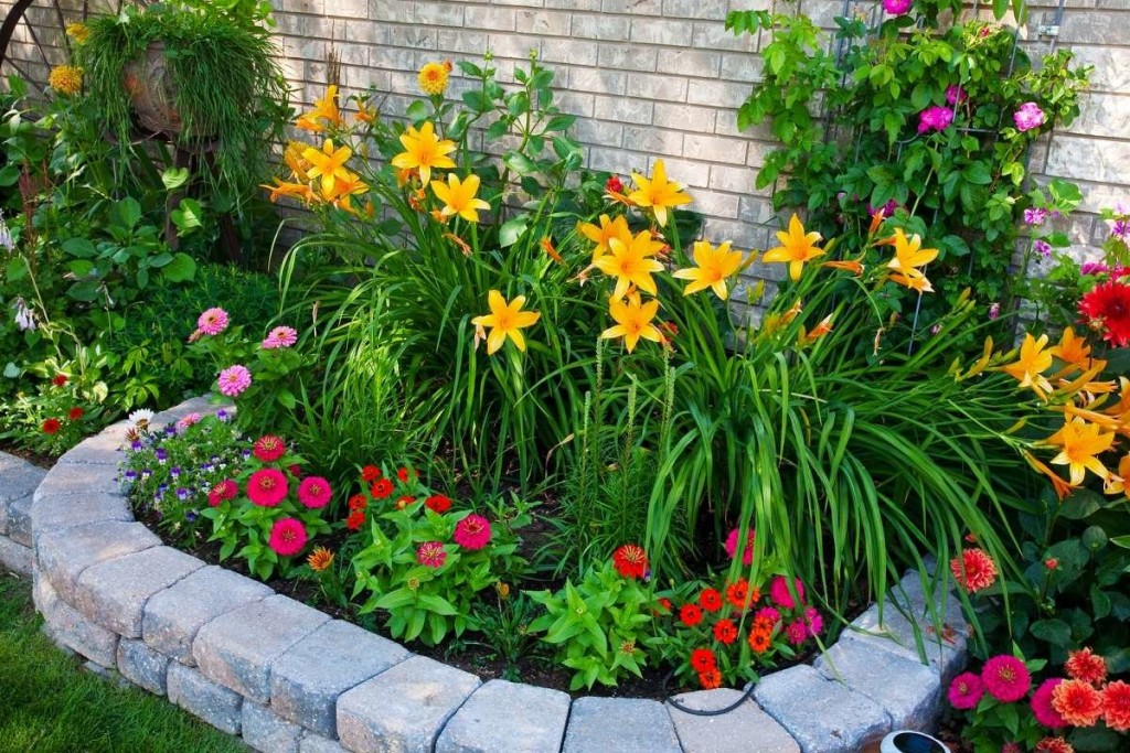 Small flower bed with a curb of stones