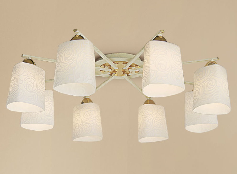 Ceiling chandelier with white shades