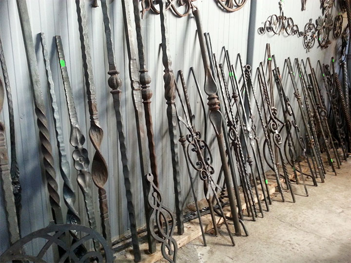 Samples of artistic hand forging for a fence