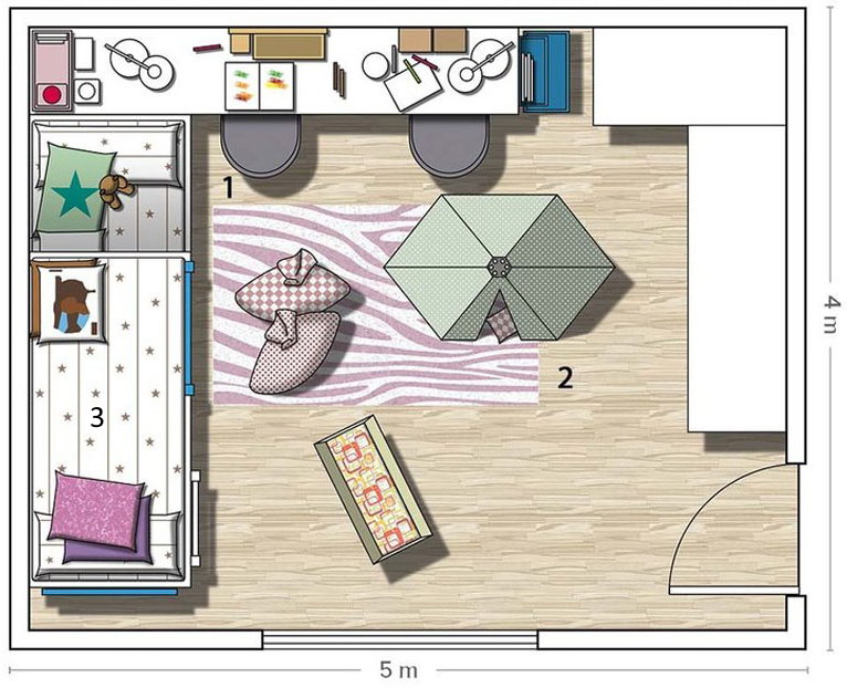 رسم تخطيطي لغرفة الأطفال لطالبة